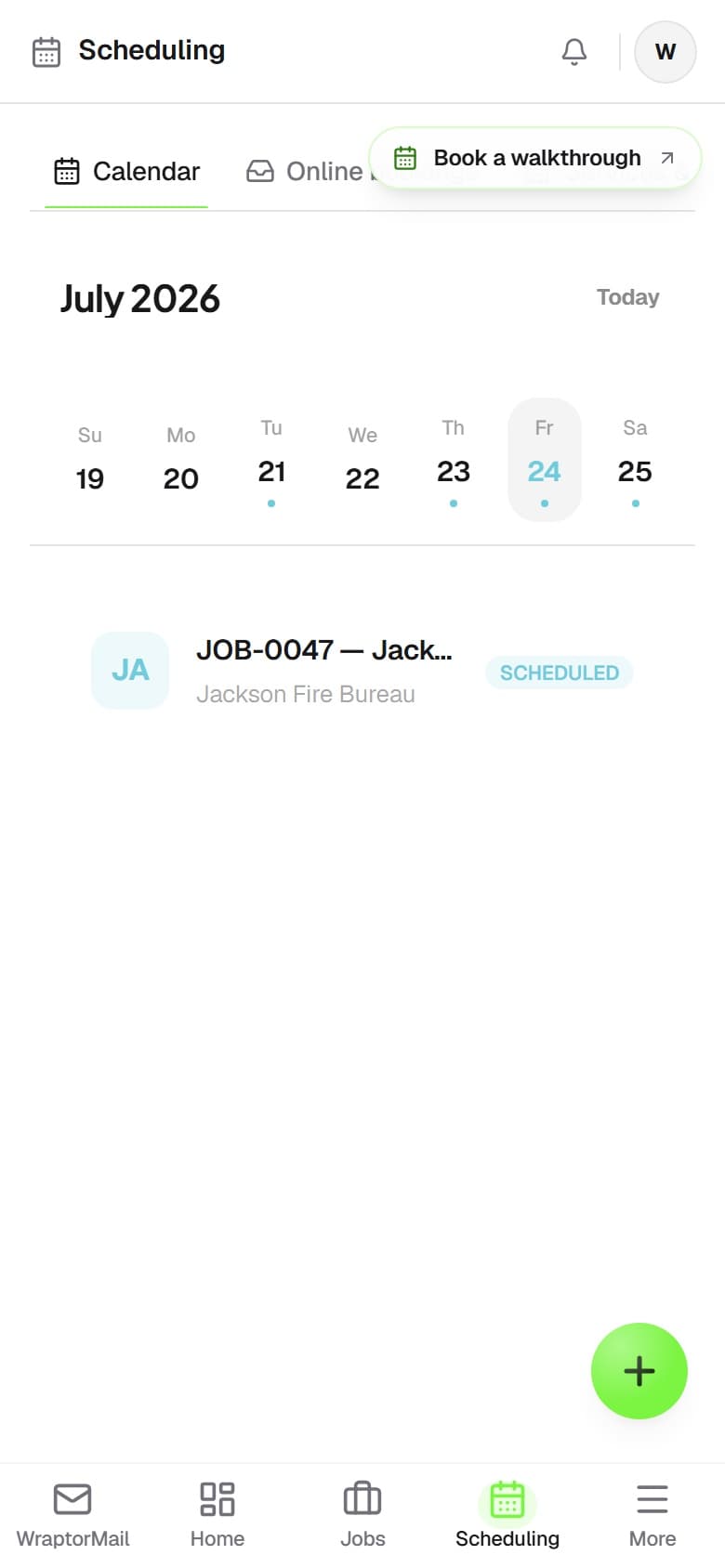 Overlam install calendar showing bay lanes and installer assignments for the week (mobile)