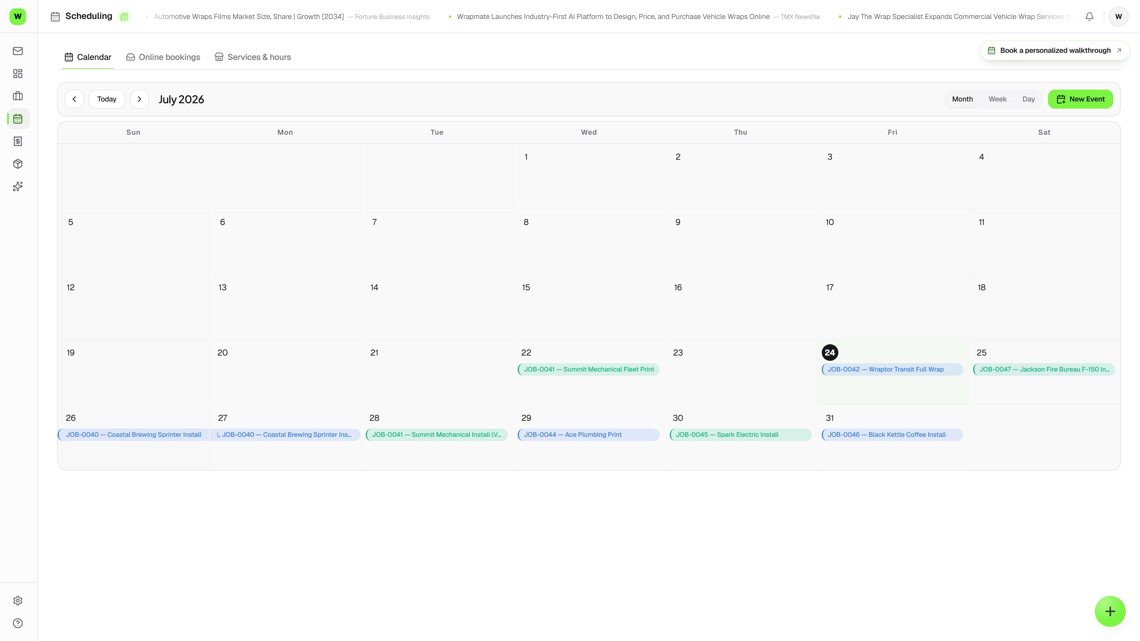 Scheduling — the real Overlam screen