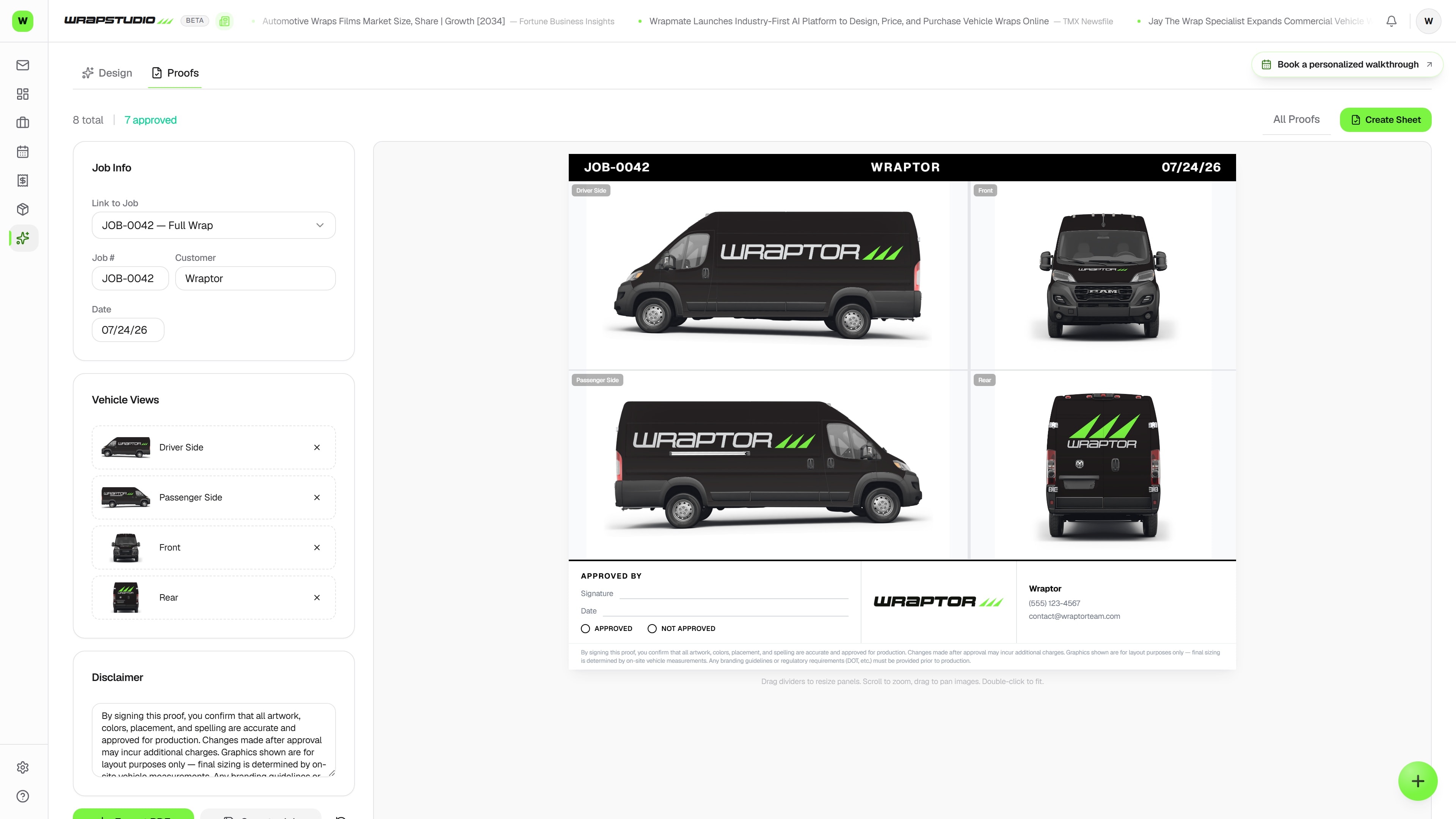 Client proofing — the real Overlam screen